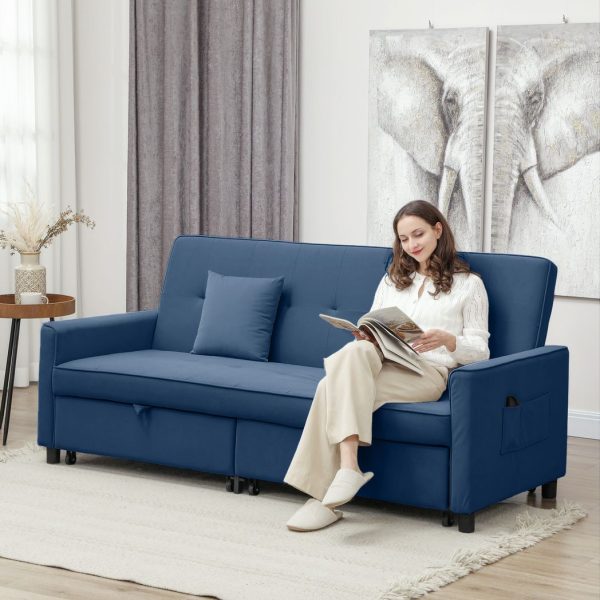 HOMCOM Reversible L-Shaped Sectional Sofa Bed with Cushions, Blue - Image 2