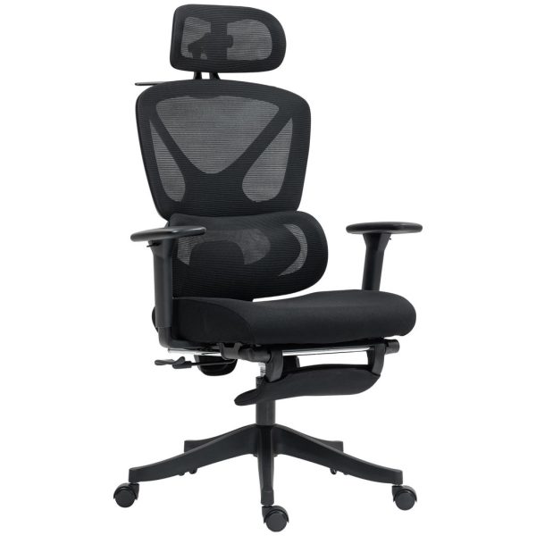 HOMCOM Ergonomic Office Chair, Recliner Computer Chair with Footrest, Black