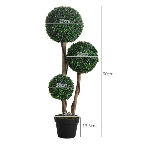 HOMCOM Artificial Plant Boxwood Ball Topiary Tree Indoor Outdoor, 90cm - Image 4