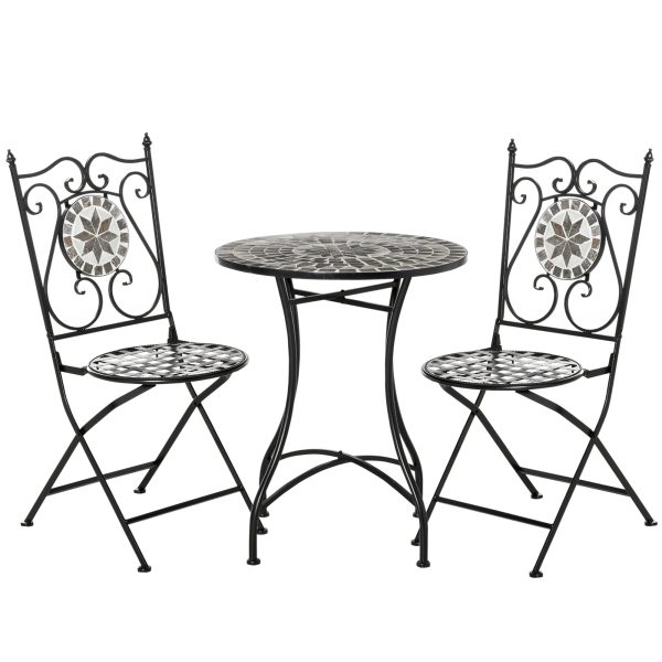 3Pc Mosaic Tile Garden Bistro Set Folding Chairs