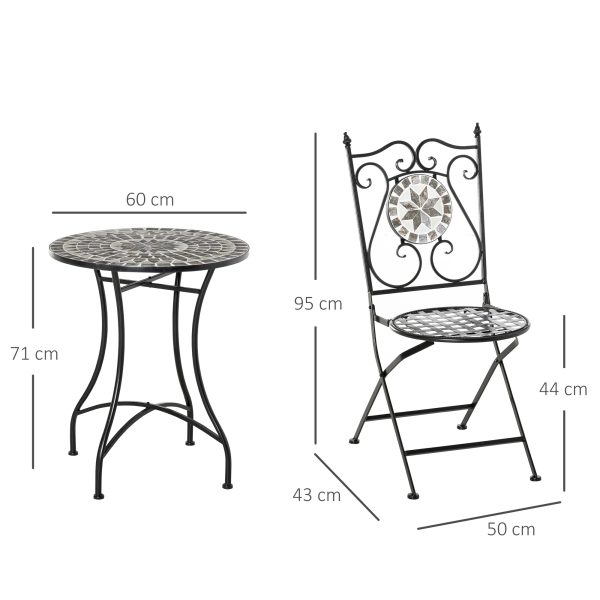 3Pc Mosaic Tile Garden Bistro Set Folding Chairs - Image 3