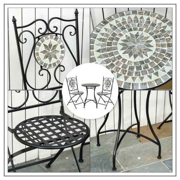 3Pc Mosaic Tile Garden Bistro Set Folding Chairs - Image 8