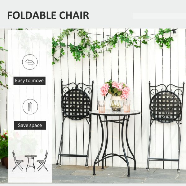 3Pc Mosaic Tile Garden Bistro Set Folding Chairs - Image 4