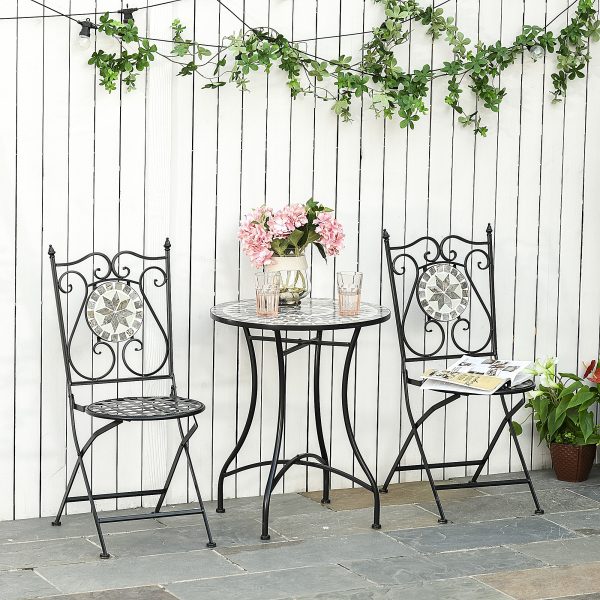3Pc Mosaic Tile Garden Bistro Set Folding Chairs - Image 2