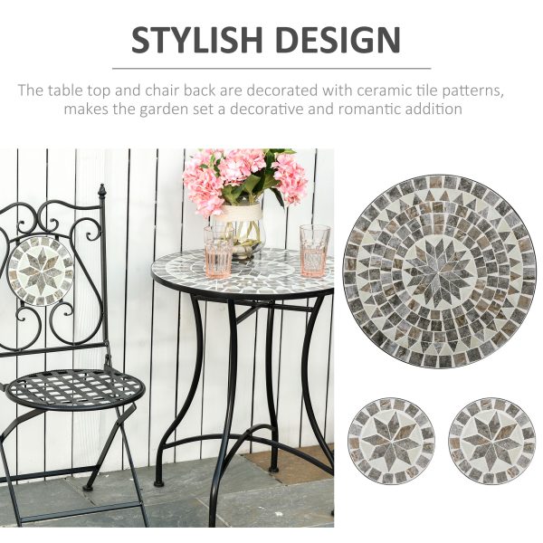 3Pc Mosaic Tile Garden Bistro Set Folding Chairs - Image 6