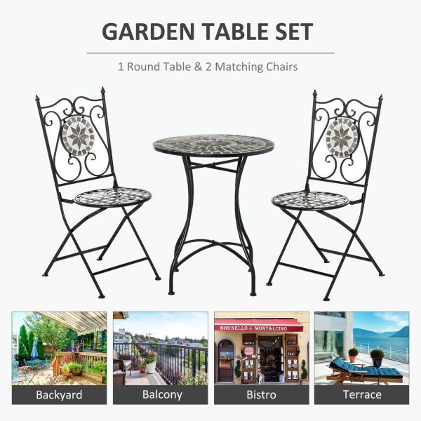3Pc Mosaic Tile Garden Bistro Set Folding Chairs - Image 5