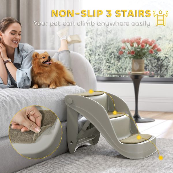 PawHut Foldable Pet Stairs 3 Steps with Non-slip Mats for Small Dogs - Image 3
