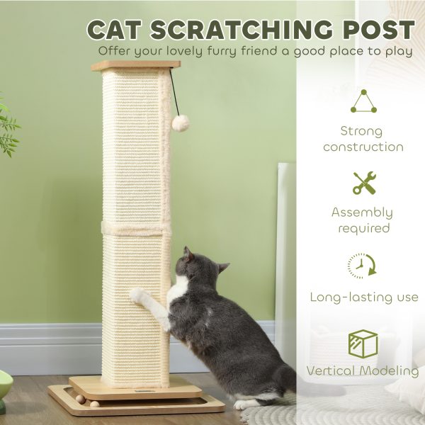 PawHut 87cm Cat Scratching Post 3 in 1 Cat Scratcher w/ Track Ball Toy - Image 4