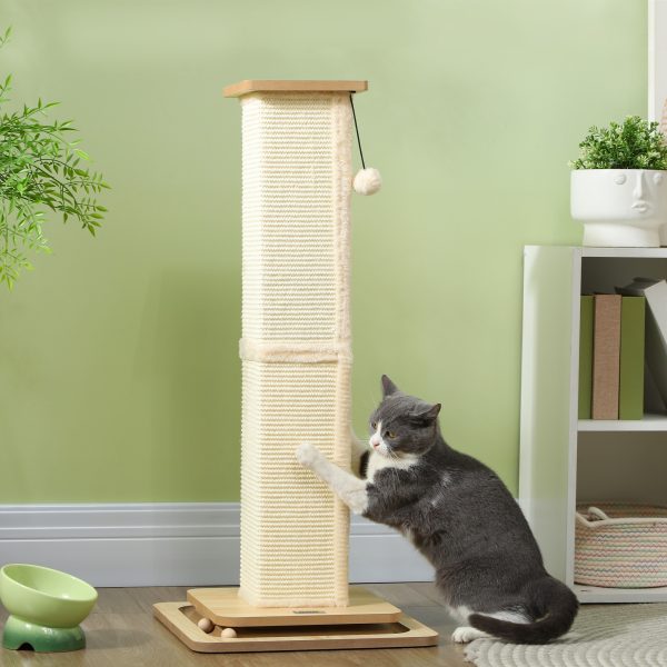 PawHut 87cm Cat Scratching Post 3 in 1 Cat Scratcher w/ Track Ball Toy - Image 2