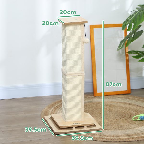 PawHut 87cm Cat Scratching Post 3 in 1 Cat Scratcher w/ Track Ball Toy - Image 5
