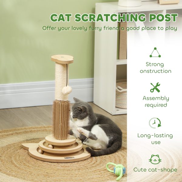 PawHut 49cm Cat Scratching Post with Interactive Track Ball Toy for Indoor - Image 4