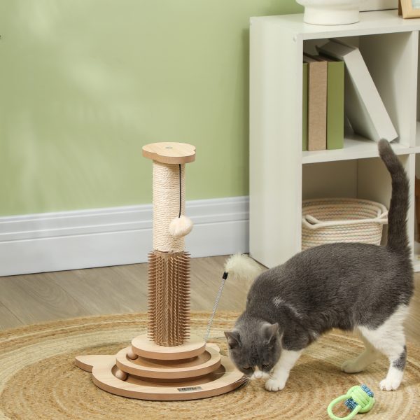 PawHut 49cm Cat Scratching Post with Interactive Track Ball Toy for Indoor - Image 2