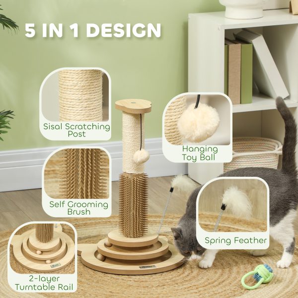PawHut 49cm Cat Scratching Post with Interactive Track Ball Toy for Indoor - Image 3