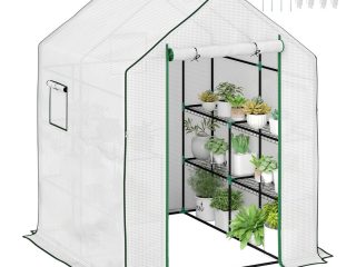 Outsunny Walk-in Greenhouse with 8 Shelves, Outdoor Small Greenhouse, White