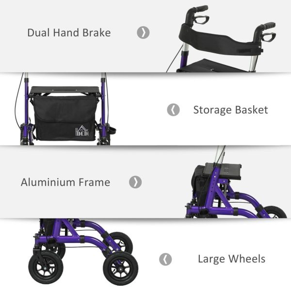 HOMCOM Rollator Walker with Seat, Backrest, Bag, All-terrain Wheels - Image 8