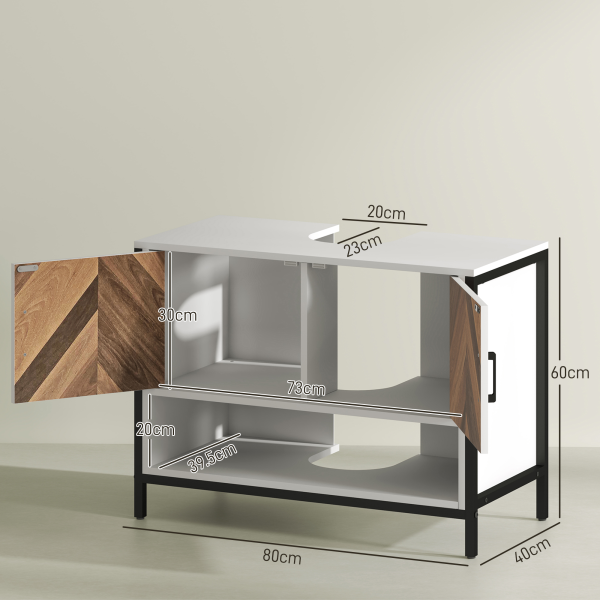 HOMCOM Bathroom Under Sink Cabinet for Basin with or without Pedestal Cream - Image 6
