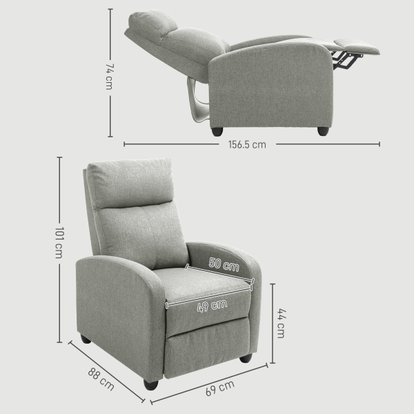 HOMCOM Linen Fabric Reclining Chair with Padded Seat, Light Grey - Image 6