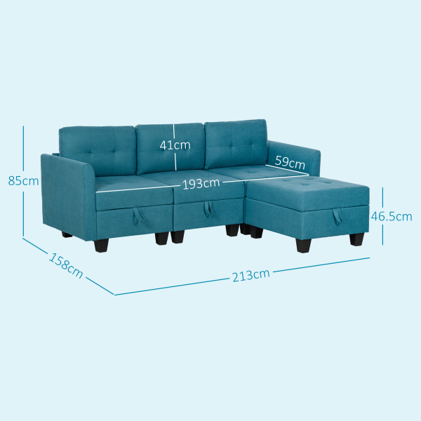 HOMCOM Convertible Modular Sectional Sofa w/ Storage Wood Frame Light Blue - Image 6