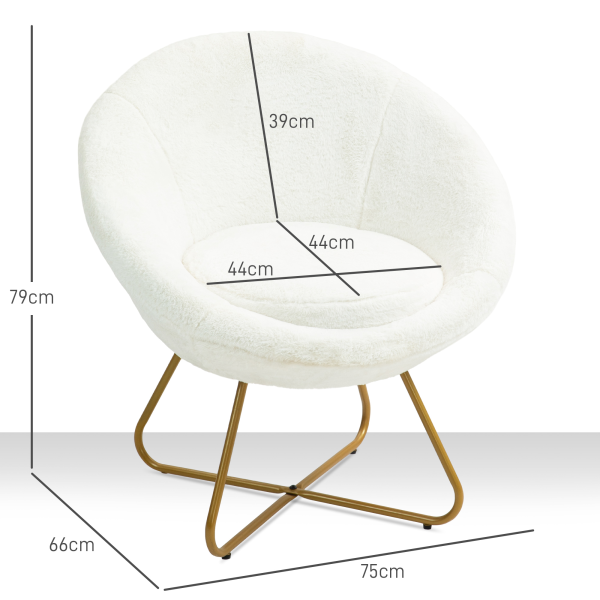 HOMCOM Faux Fur Comfy Chair with Golden Metal Legs, Non-Slip Footpad, White - Image 6
