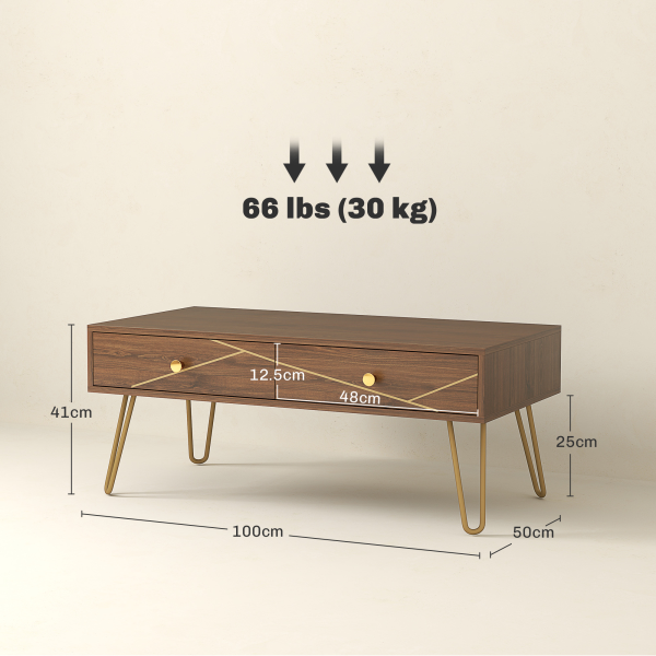 HOMCOM Coffee Table with Drawers, Living Room Table with Steel Base - Image 6