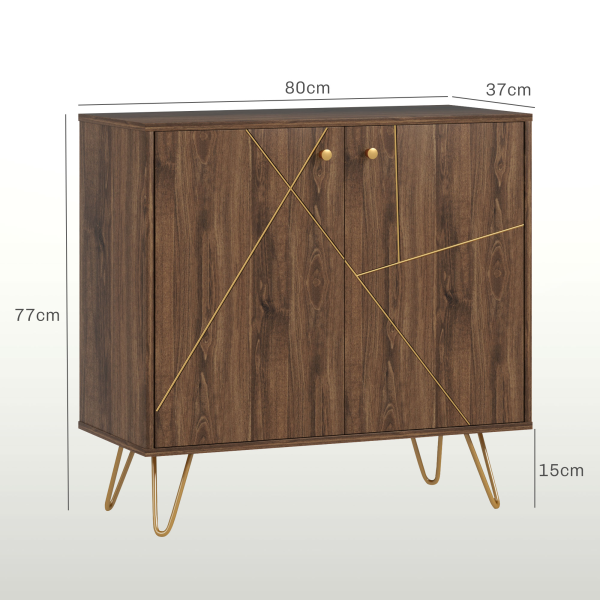 HOMCOM Sideboard Storage Cabinet with Luxurious Steel Lines Steel Legs Brown - Image 6