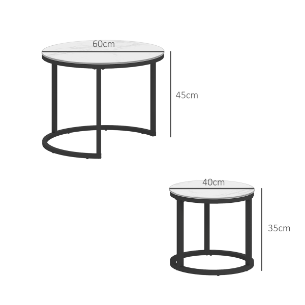 HOMCOM Glass Coffee Table Set of 2, Round Nest of Tables for Living Room - Image 6