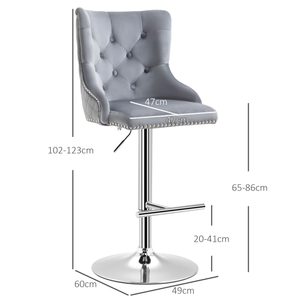 HOMCOM Adjustable Bar Stools Set of 2, Swivel Bar Chairs w/ Back Footrest, Grey - Image 5