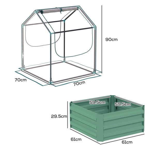 Outsunny Raised Garden Bed Planter Box with Greenhouse, Clear and Green - Image 6