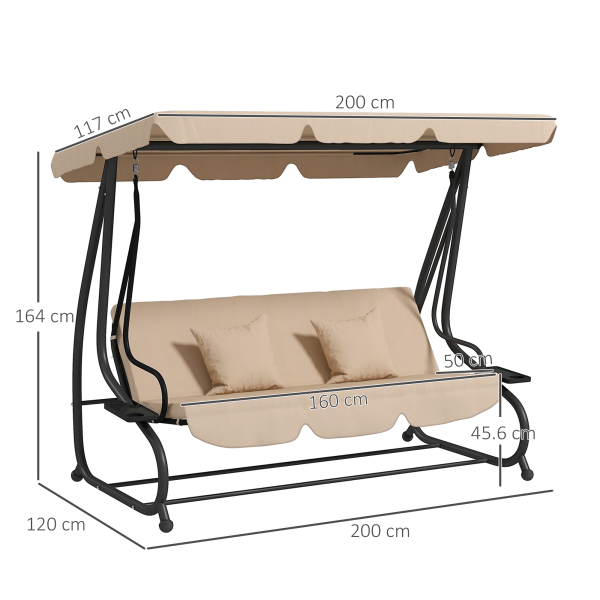 Outsunny 2-in-1 Garden Swing Chair for 3 Person w/ Adjustable Canopy Light Brown - Image 6