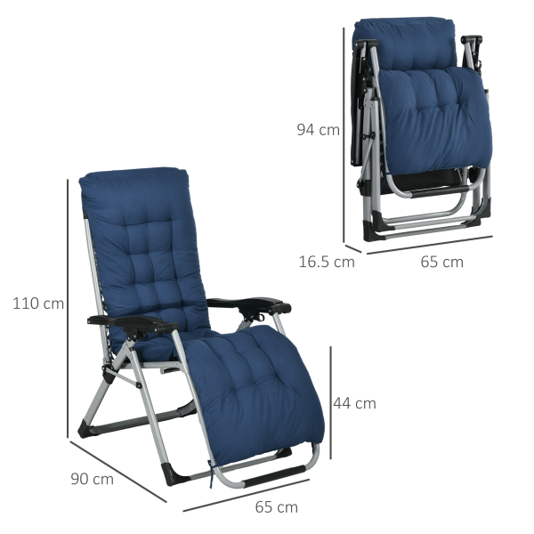 Outsunny 2 PCS Reclining Zero Gravity Chair Folding Lounger Cushion Blue - Image 6