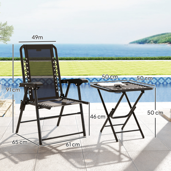 Outsunny 3 Pieces Folding Garden Bistro Set with Cup Holders, Black - Image 6