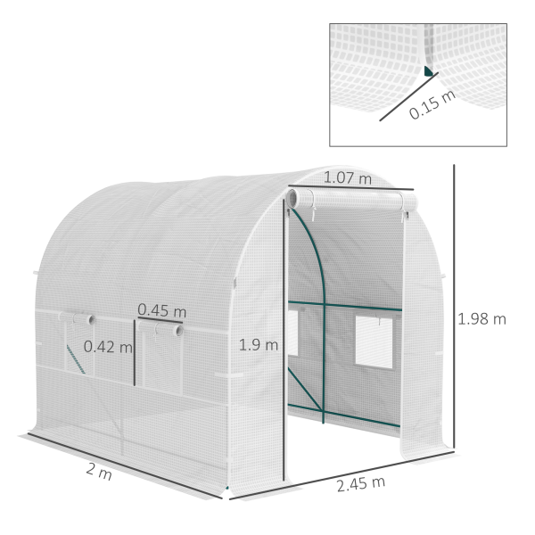 Outsunny Polytunnel Greenhouse Outdoor Grow House Roll Up Door Windows 2x2.5m - Image 6