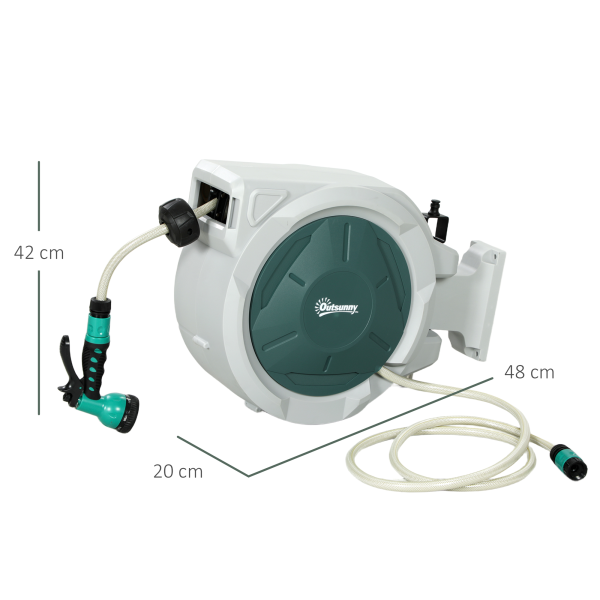 Outsunny Retractable Hose Reel Wall Mounted with Lock, Light Grey - Image 6