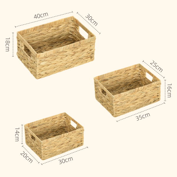 HOMCOM Set of 3 Wicker Storage Baskets, Woven Baskets with Handles, Natural - Image 6