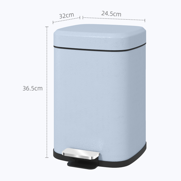 HOMCOM 12L Kitchen Pedal Bin, Metal Rubbish Bin with Soft-close Lid, Light Blue - Image 6