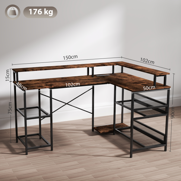 HOMCOM L Shaped Gaming Desk w/ LED Lights and Power Outlets for Small Space - Image 6
