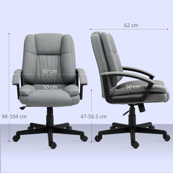 HOMCOM Swivel Executive Office Chair Mid Back Chair w/ Arm, Grey - Image 6