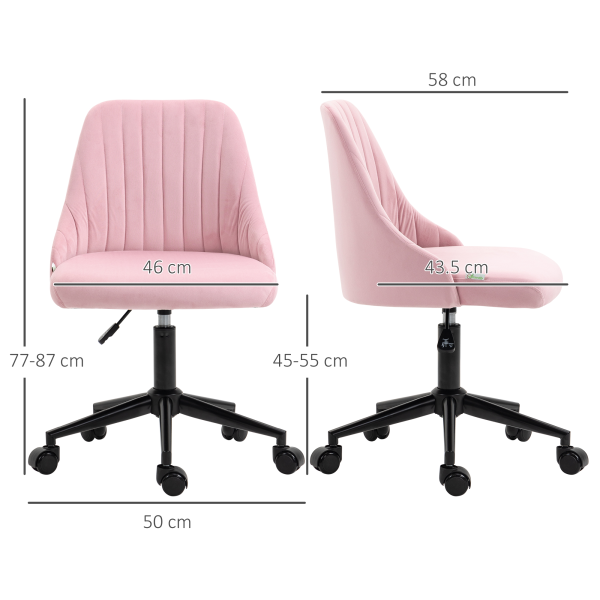 Vinsetto Velvet Office Chair with Adjustable Height and Wheels, Pink - Image 6