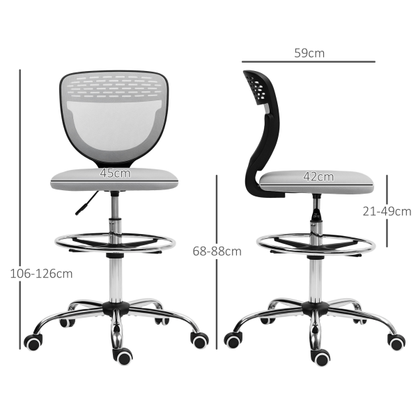 Vinsetto Draughtsman Chair, Office Chair with Wheels, Light Grey - Image 6