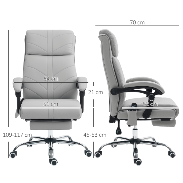 Vinsetto PU Vibration Massage Office Chair with Heat, Footrest, Light Grey - Image 6