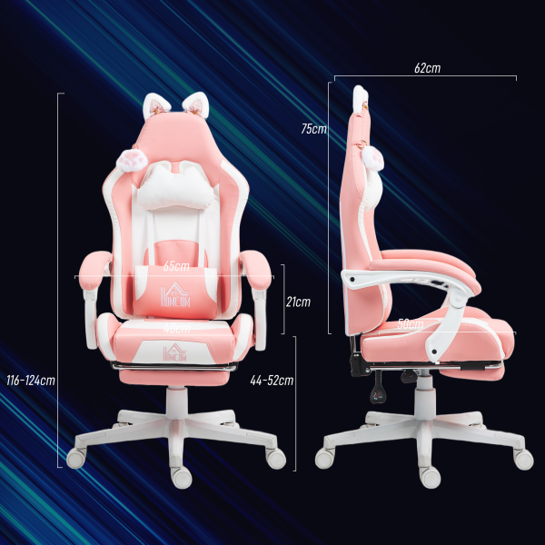 HOMCOM Gaming Chair with Footrest, Reclining Computer Chair, Pink - Image 6