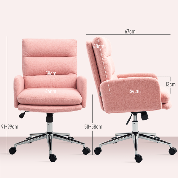HOMCOM Upholstered Desk Chair with Height Adjustable, Pink - Image 6