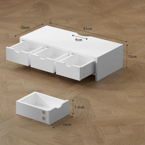 HOMCOM Monitor Stand Riser with 3 Drawers for Laptop, Computer, PC, White - Image 6