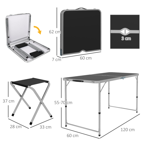 Outsunny Camping Table and Chairs Outdoor Indoor Use for BBQ Picnic Garden - Image 6