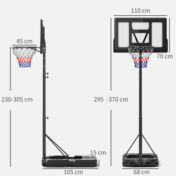 SPORTNOW 2.3-3.05m Basketball Hoop and Stand with Weighted Base and Wheels - Image 6