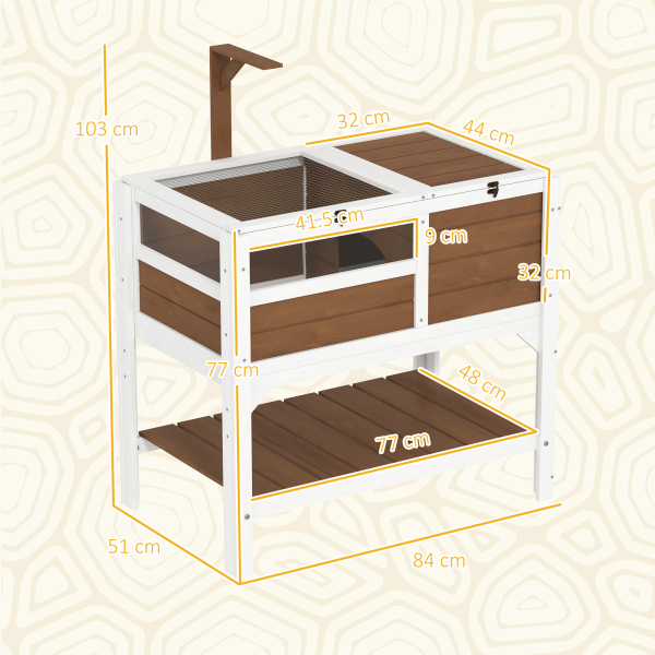 PawHut Wooden Tortoise House w/ Run, Shelter, Shelf, Lamp Holder - Brown - Image 6