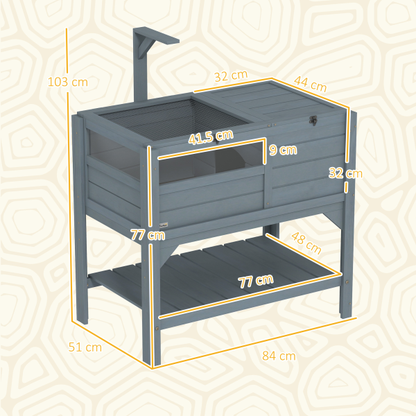 PawHut Wooden Tortoise House w/ Run, Shelter, Shelf, Lamp Holder, Grey - Image 6