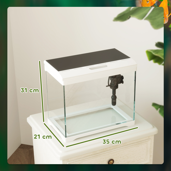 PawHut 17L Glass Fish Tank with Filter System, LED Light, Water Pump, White - Image 6