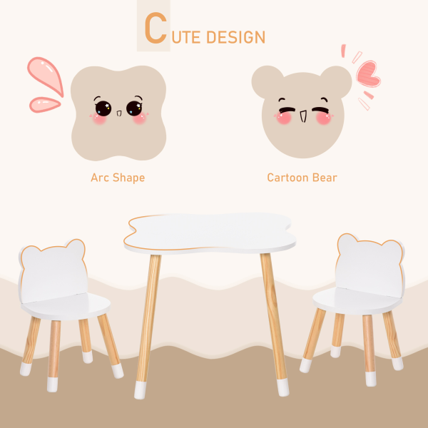 HOMCOM 3 Piece Kids Table and Chair Set with 2 Bear-shaped Chairs, White - Image 5