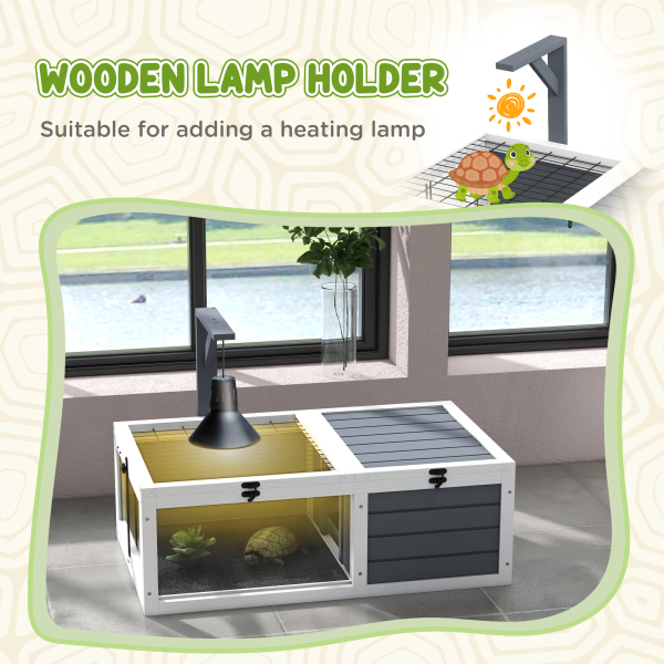 PawHut Tortoise House, Wooden Tortoise Table w/ Wooden Lamp Holder - Grey - Image 5